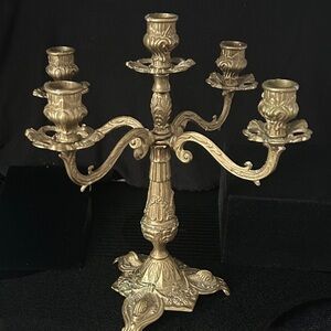 VTG Loui XV or Victorian Style Solid Brass Candelabra 5 Candle Holder